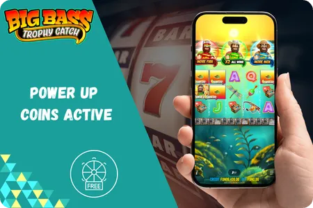 Big Bass Trophy Catch Slot free spins bonus with Power Up Coins and all three modifiers active
