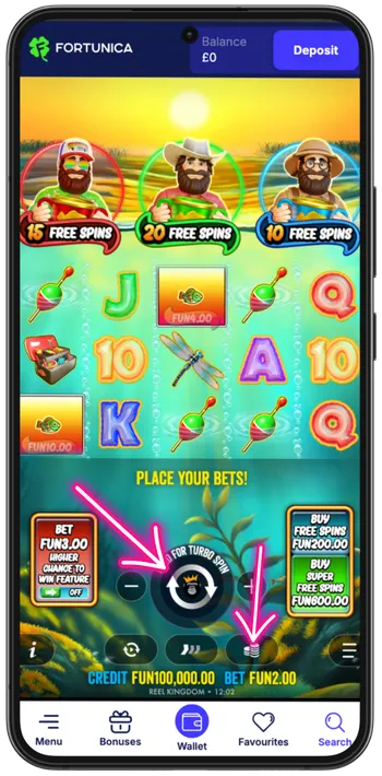 Big Bass Trophy Catch Slot stake selection and spin button